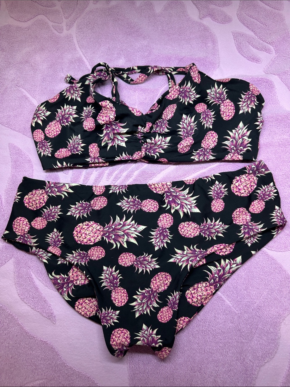 Fused Hawaii Tropical Black Bikini Set with Pineapple Print